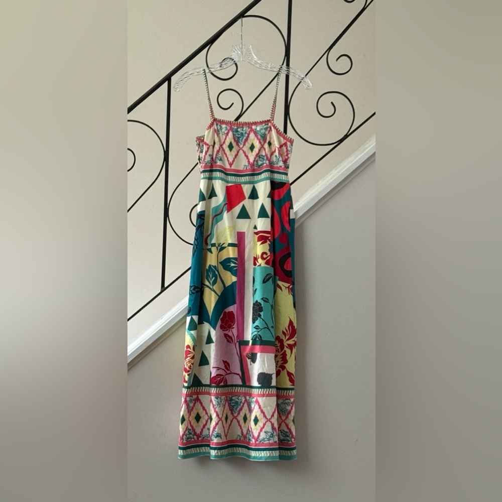Viral Vacay Fast Easy Pack lined Floral Maxi Dress with Geometric Trim